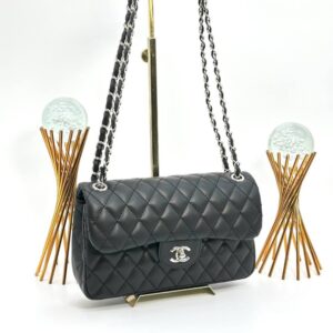 Chanel Jumbo Flap Silver Black Women's Bag VLT392