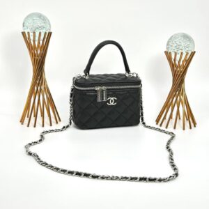Chanel Vanity Case With Miror Black-Silver Women's Bag VLT325