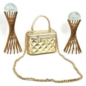 Chanel Vanity Case With Miror Metalik Gold Women's Bag VLT327