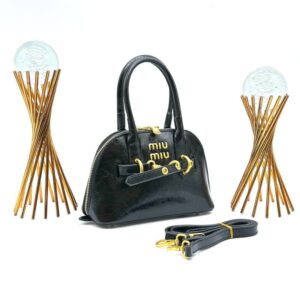 Miu Miu AVENTURE NAPPA TOP HANDLE BAG BLACK PARLAK KADIN ÇANTA