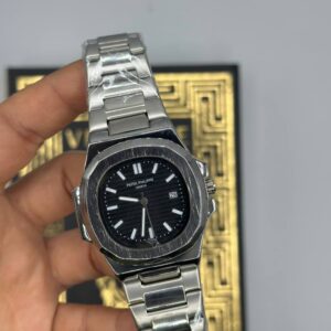Patek Philippe Nautilus Silver Black Kadran Men's Kol Watch S877