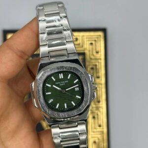 Patek Philippe Nautilus Silver Green Kadran Men's Kol Watch S879