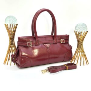 PRADA ANAMEL TRİANGLE LOGO TOTE BAG BORDO