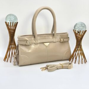 PRADA ANAMEL TRİANGLE LOGO TOTE BAG BEJ