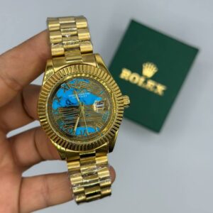 Rolex Datejust Gold Blue Kadran Men's Kol Watch S914